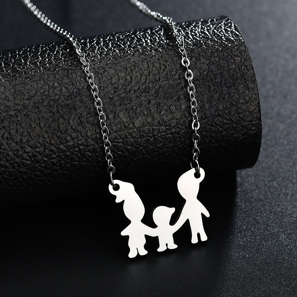 Lovely Family Pendant Stainless Steel Bracelet Necklace Decor Jewelry Set Gift