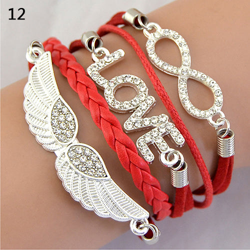 Women's Vintage Infinity Braid Bracelet Love Angel Wing Style Rhinestone Bangle