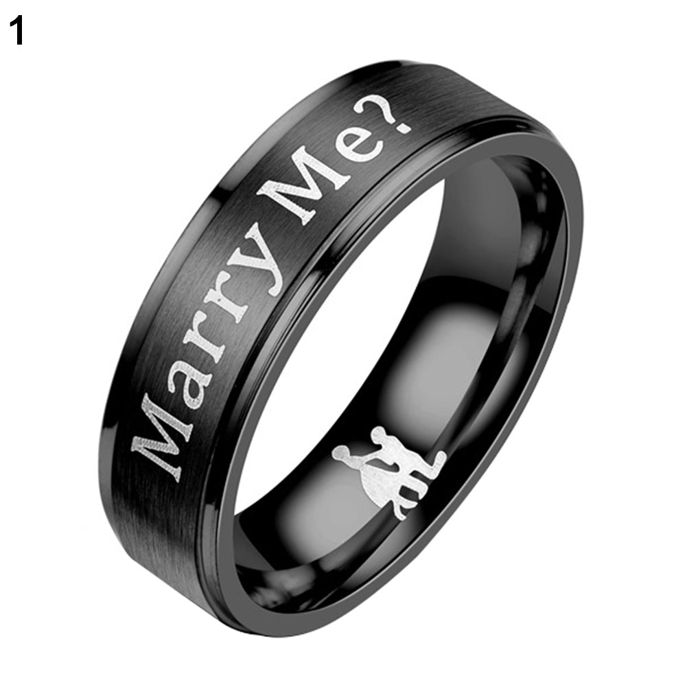 Simple Marry Me Letter Printed Stainless Steel Couple Ring Engagement Gift Decor
