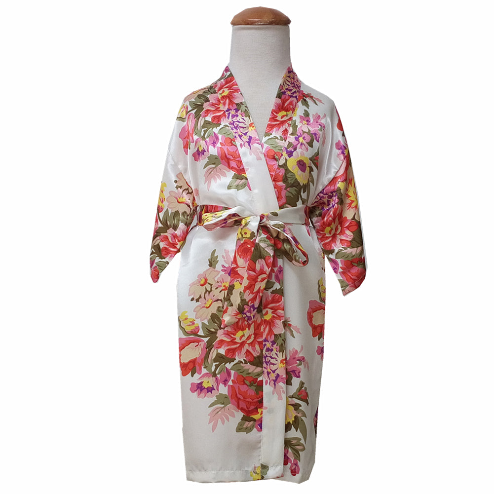 Floral Printed Kids Girls Sweet Kimono Dressing Gown Bath Robe Sleepwear Pajamas