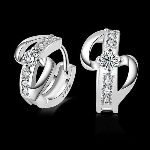 Elegant Women Silver Plated Rhinestone Huggie Earrings Bride Wedding Jewelry