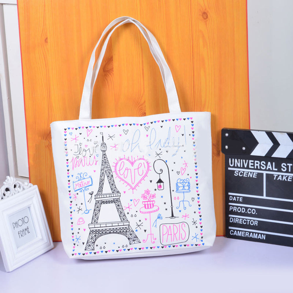 Casual Cartoon Printed Women Canvas Shopping Travel Shoulder Bag Tote Handbag