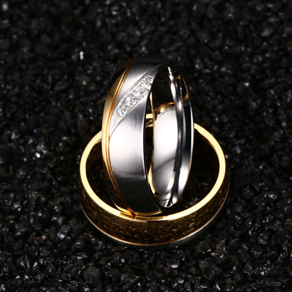 Fashion Gold Plated Titanium Steel Lover Ring Wedding Band Bridal Jewelry Gift