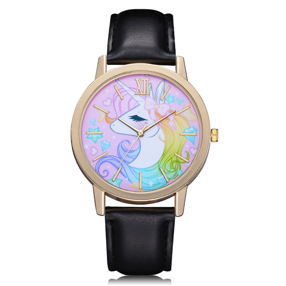 Local Store Fashion Cute Animal Kids Girls Leather Band Analog Alloy Quartz Watch