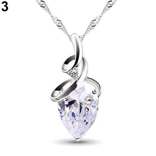 Women's Twist Waterdrop Zircon Pendent Chain Choker Charm Necklace Jewelry