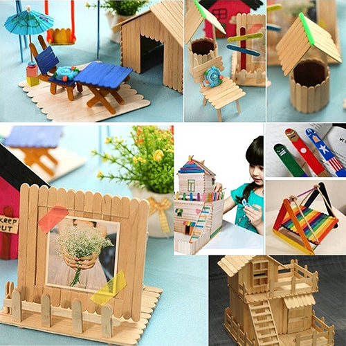 Kids Child Natural Multi-Color Wooden Popsicle Sticks DIY Crafts Puzzle Toy Gift