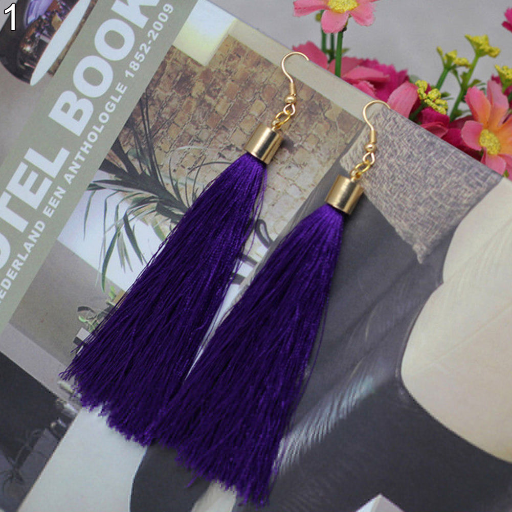 Silver Plated Long Rhinestone Tassels Rectangle Mesh Dangle Women Retro Earrings