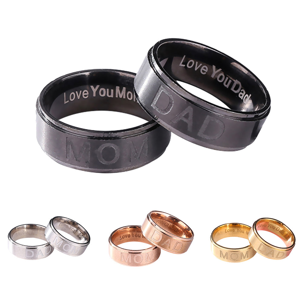 Fashion Mom Dad Stainless Steel Carving Ring Gift Party Wedding Cocktail Jewelry