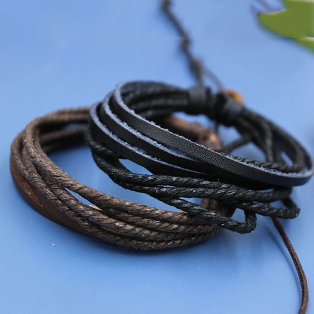 1 Pc Fashion Women/Men Multilayer Faux Leather Bracelet Casual Braid Bangle