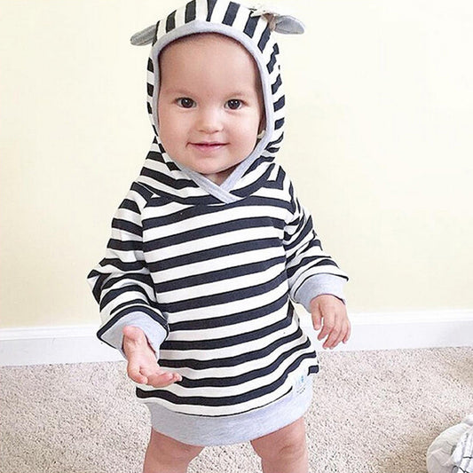 Newborn Baby Boys Girls Outfit Striped Hooded Top Long Sleeve T-Shirt + Pants