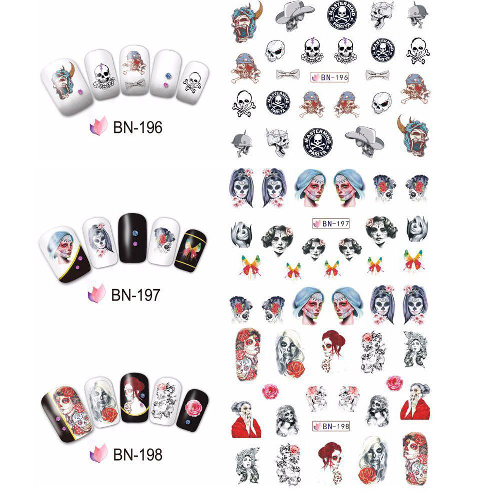 24Pcs Halloween Cartoon Skull Water Transfer Manicure DIY Tips Nail Art Stickers