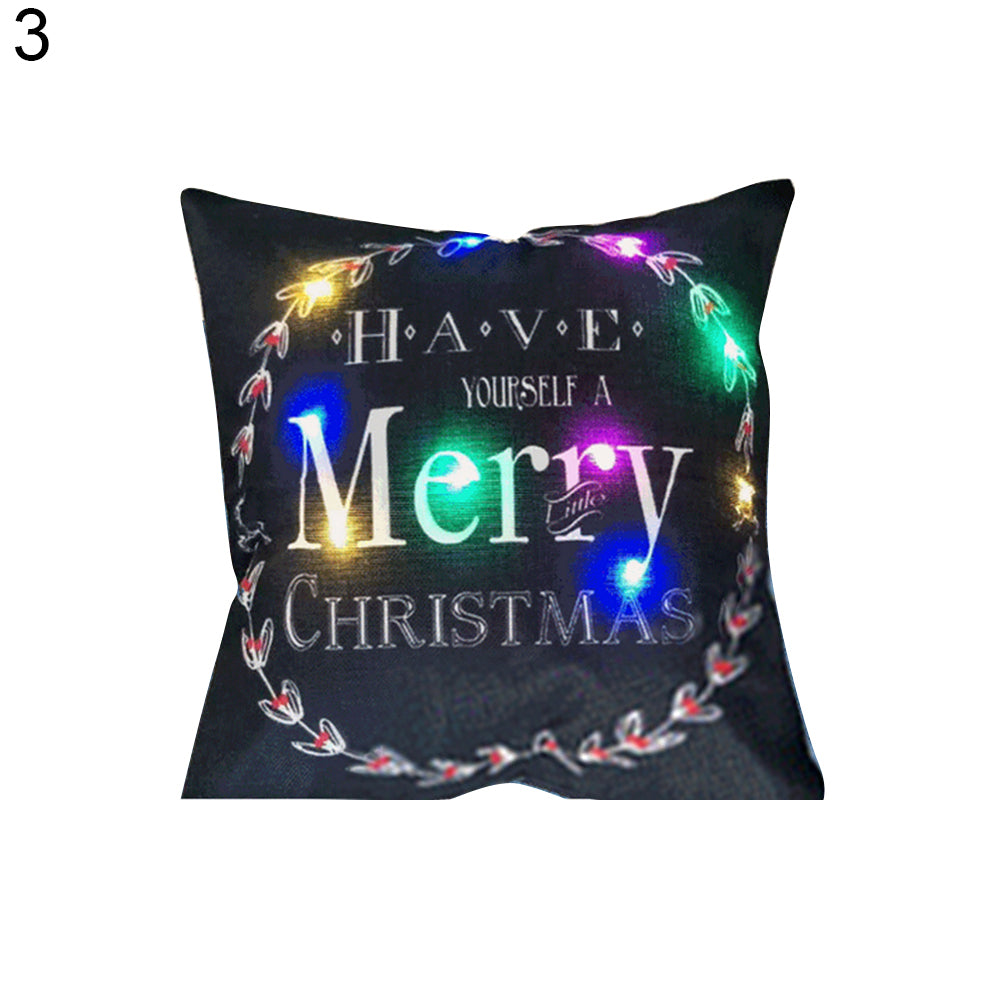 Deer Christmas Pillow Case LED Lighting Linen Cushion Cover Sofa Home Decor