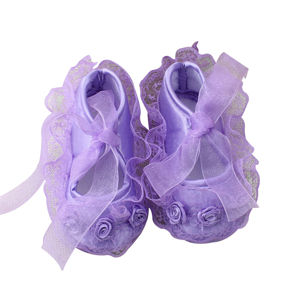 Cotton Princess Girl Shoes Anti-Slip Soft Sole Baby Toddler Lace Flower Footwear
