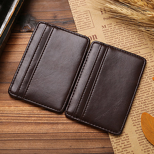 Men's Business Faux Leather Money Clip Card Holder Slim Bifold Magic Wallet