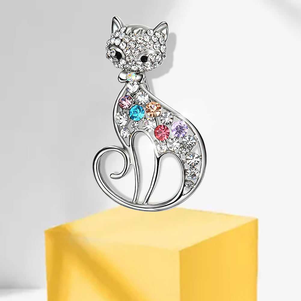 Women Cute Cat Fox Shiny Rhinestones Brooch Pin Badge Coat Dress Decor Jewelry