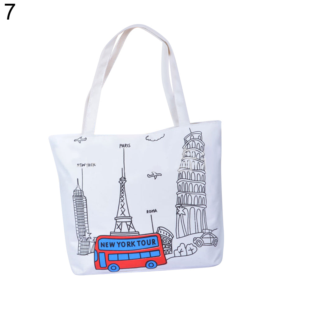 Casual Cartoon Printed Women Canvas Shopping Travel Shoulder Bag Tote Handbag