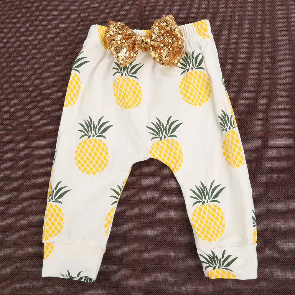 Baby Girl Boy Summer Fashion Pineapple Sequins Bow Vest Pants Outfit Clothes Set
