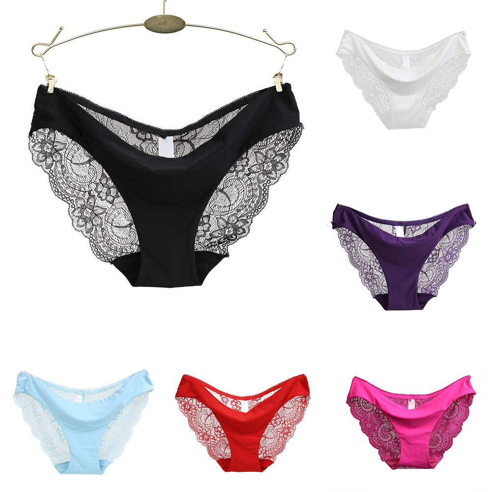 Sexy Floral Lace Hollow See Through Briefs Low Rise Underwear Women’s Panties