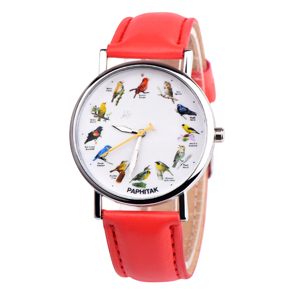 Fashion Birds Animal Round Dial Quartz Analog Women Date Shopping Wrist Watch