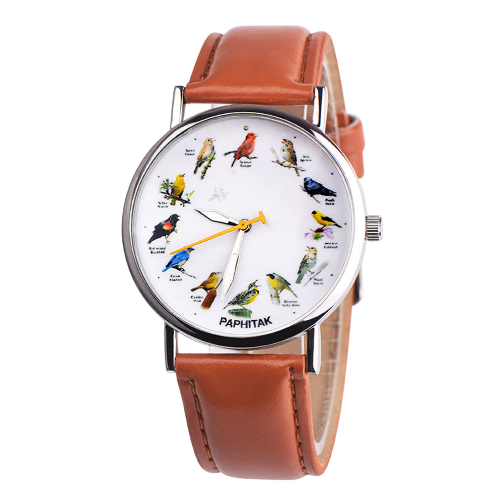 Fashion Birds Animal Round Dial Quartz Analog Women Date Shopping Wrist Watch