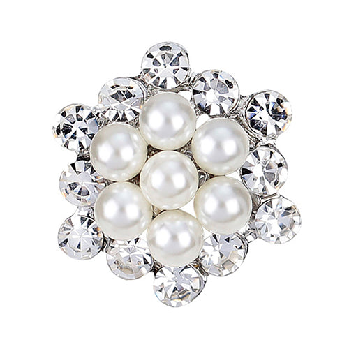 Women Elegant Rhinestone Faux Pearl Flower Wedding Bridal Scarf Brooch Pin