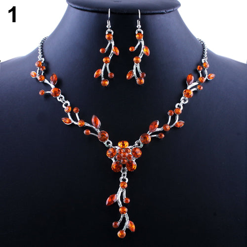 Bride's Flower Rhinestone Alloy Choker Necklace Earrings Jewelry Wedding Party Set