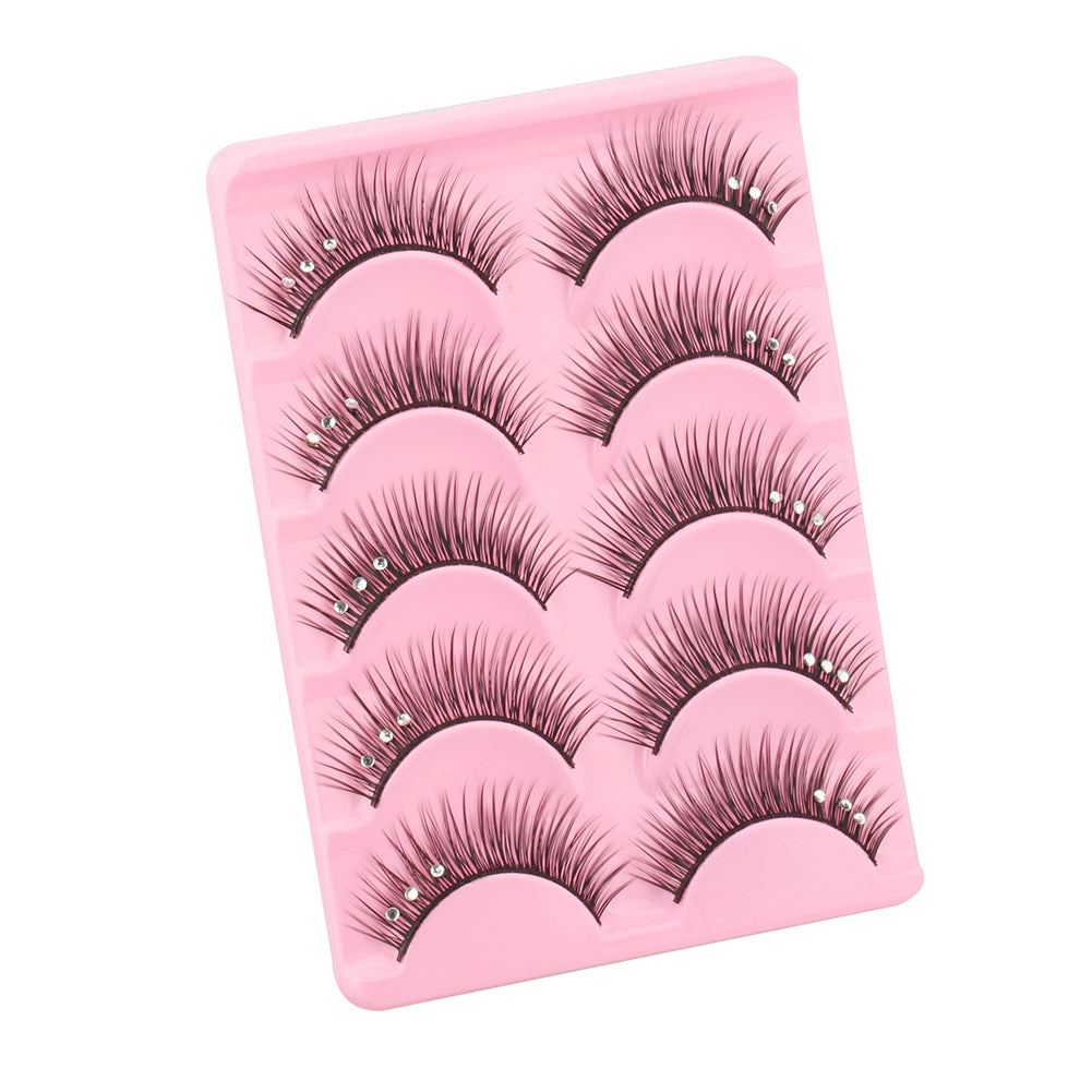 5Pairs Shiny Rhinestone False Eyelashes Thick Long Cross Stage Fake Eye Lashes