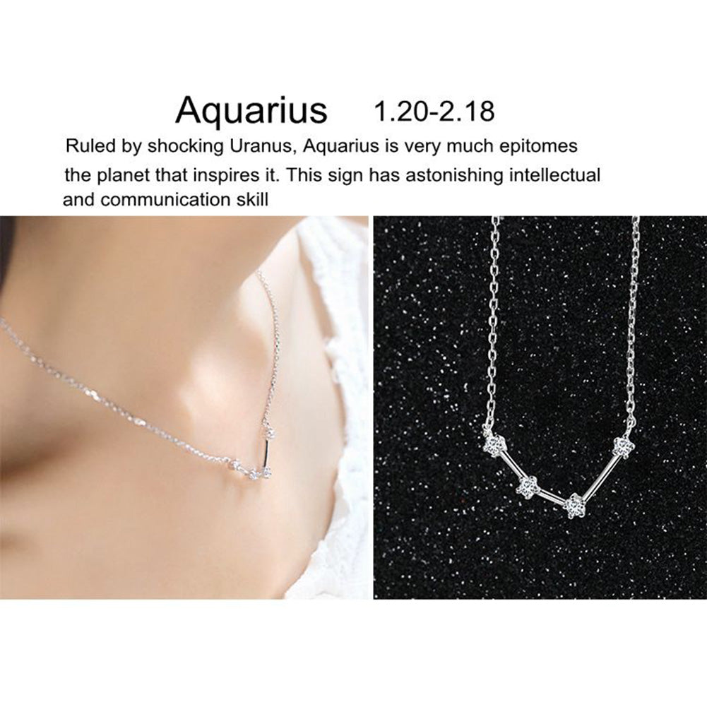 Shiny Rhinestone Women Horoscope Astrology Constellation Sign Guardian Necklace