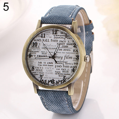 Men Women Fashion Graffiti Retro Cowboy Fabric Analog Quartz Casual Wrist Watch