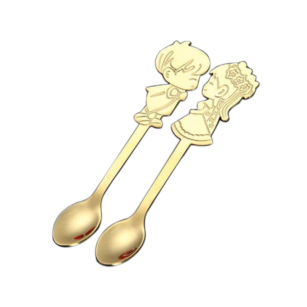 A Pair of Boy and Girl Stainless Steel Coffee Tea Cup Mixing Spoon Drinks Decor