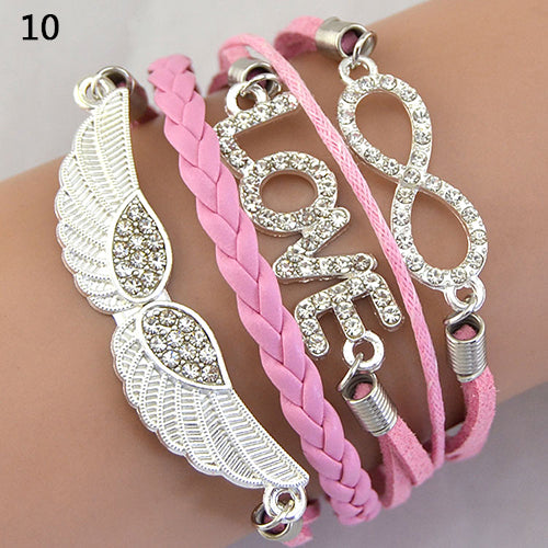 Women's Vintage Infinity Braid Bracelet Love Angel Wing Style Rhinestone Bangle