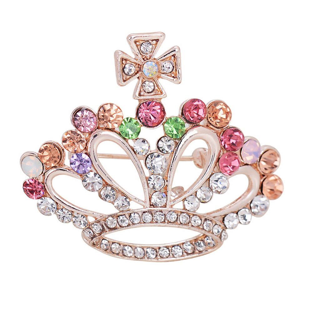 Shiny Rhinestone Crown Shape Fashion Women Brooch Pin Evening Party Jewelry Gift