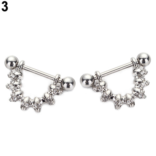 1 Pair Women's Fashion Skull Rhinestone Dangle Nipple Ring Piercing Bar Jewelry