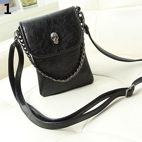 Women's Fashion Faux Leather Skull Pattern Mini Messenger Bag Phone Bag Handbag