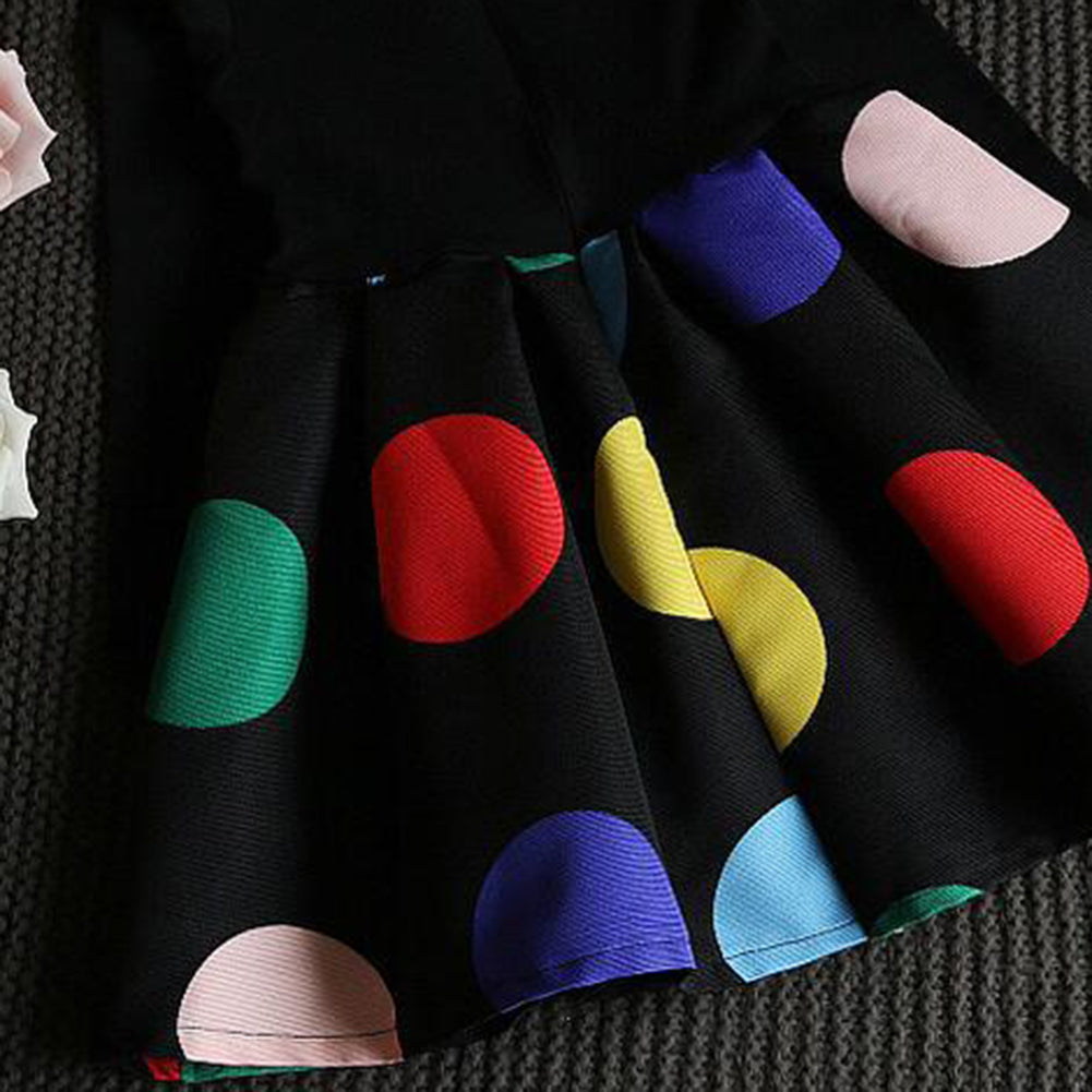 Autumn Winter Girl Long Sleeve Colorful Polka Dot Mini Dress with Belt Necklace