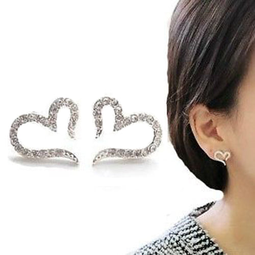 Women's Fashion Open Heart Crystal Rhinestone Ear Stud Earrings Piercing Jewelry