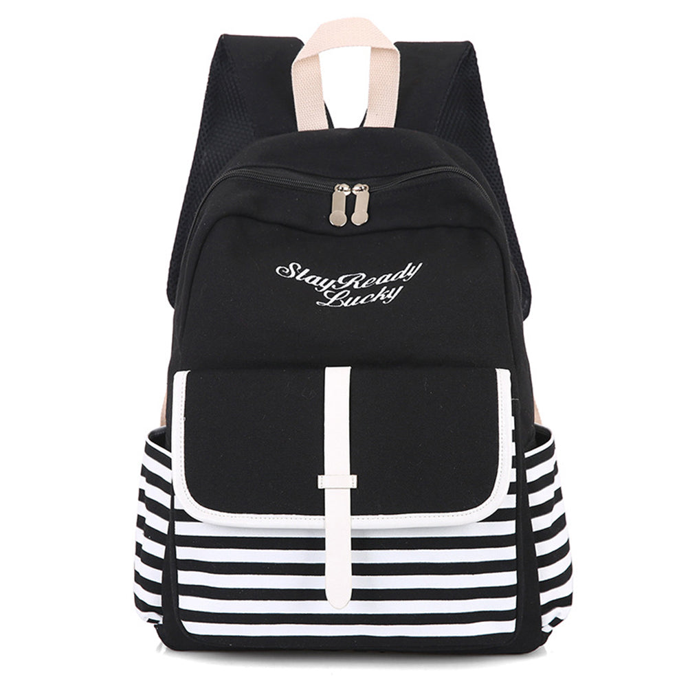 Fashion Backpack Striped Letters Embroidered School Bag Rucksack Shoulders Bag