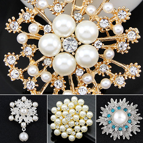 Alloy Flower Faux Pearls Brooch Crystal Pin Brooches Wedding Party Jewelry Gift