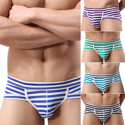 Men's Sexy Bulge Pouch Striped Underwear Boxer Briefs Shorts Cotton Underpants
