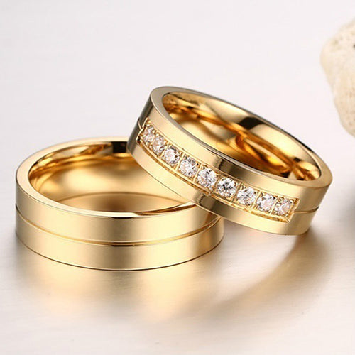 1Pc Fashion Titanium Steel Lover Ring Golden Plated Couple Ring for Men Women