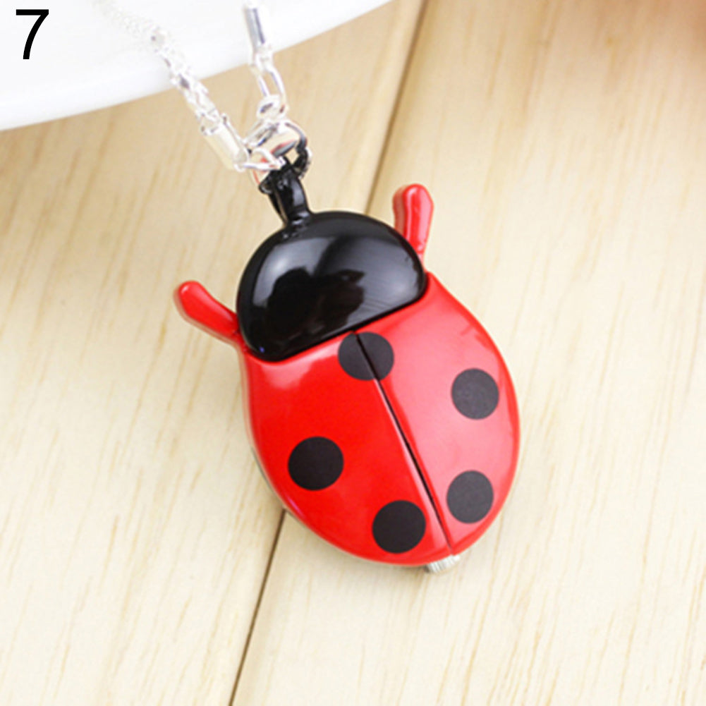 Retro Beetle Ladybug Shape Quartz Pocket Watch Necklace Pendant Unisex Gifts