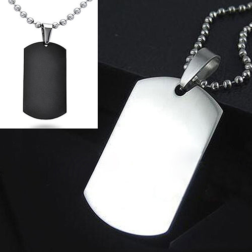 Men's Women's Punk Fashion 316L Stainless Steel Polished Rectangular Dog Tag Necklace
