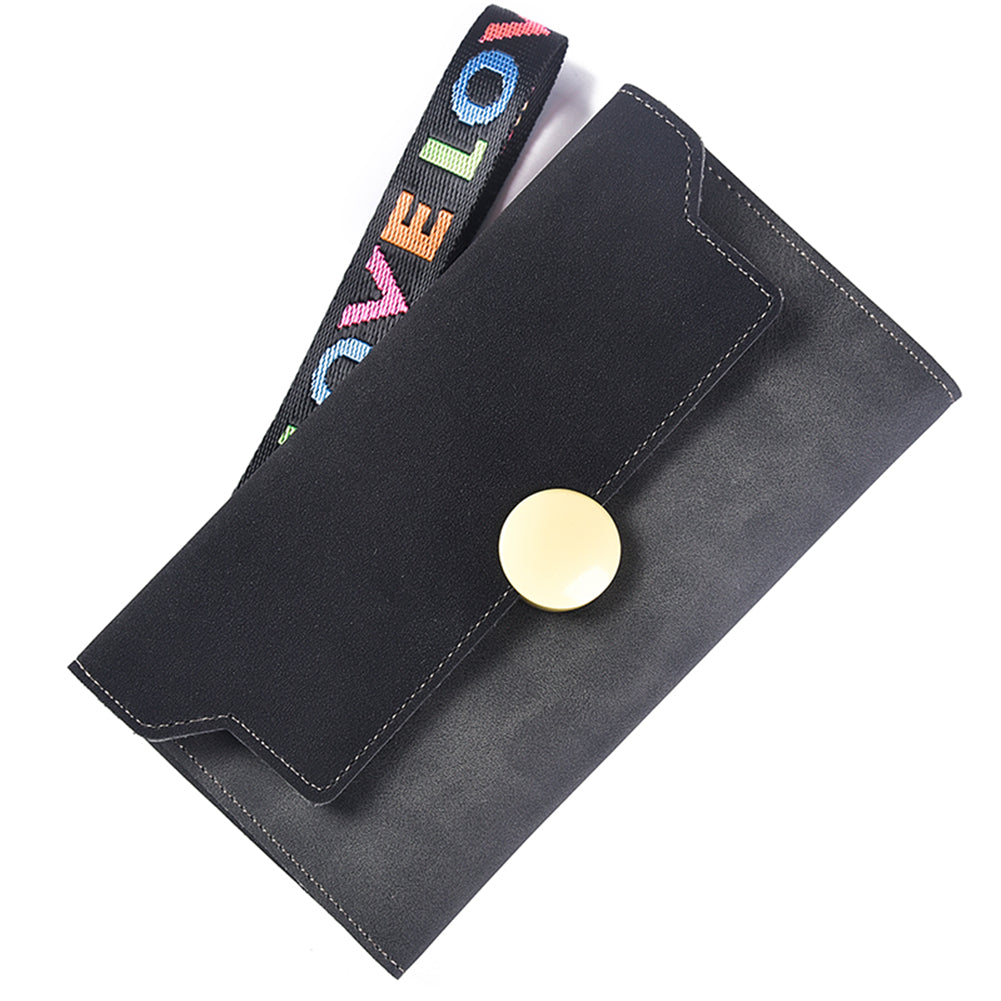 Fashion Matte Trifold Women Long Wallet Coin Purse Card Holder Hand Strap Clutch