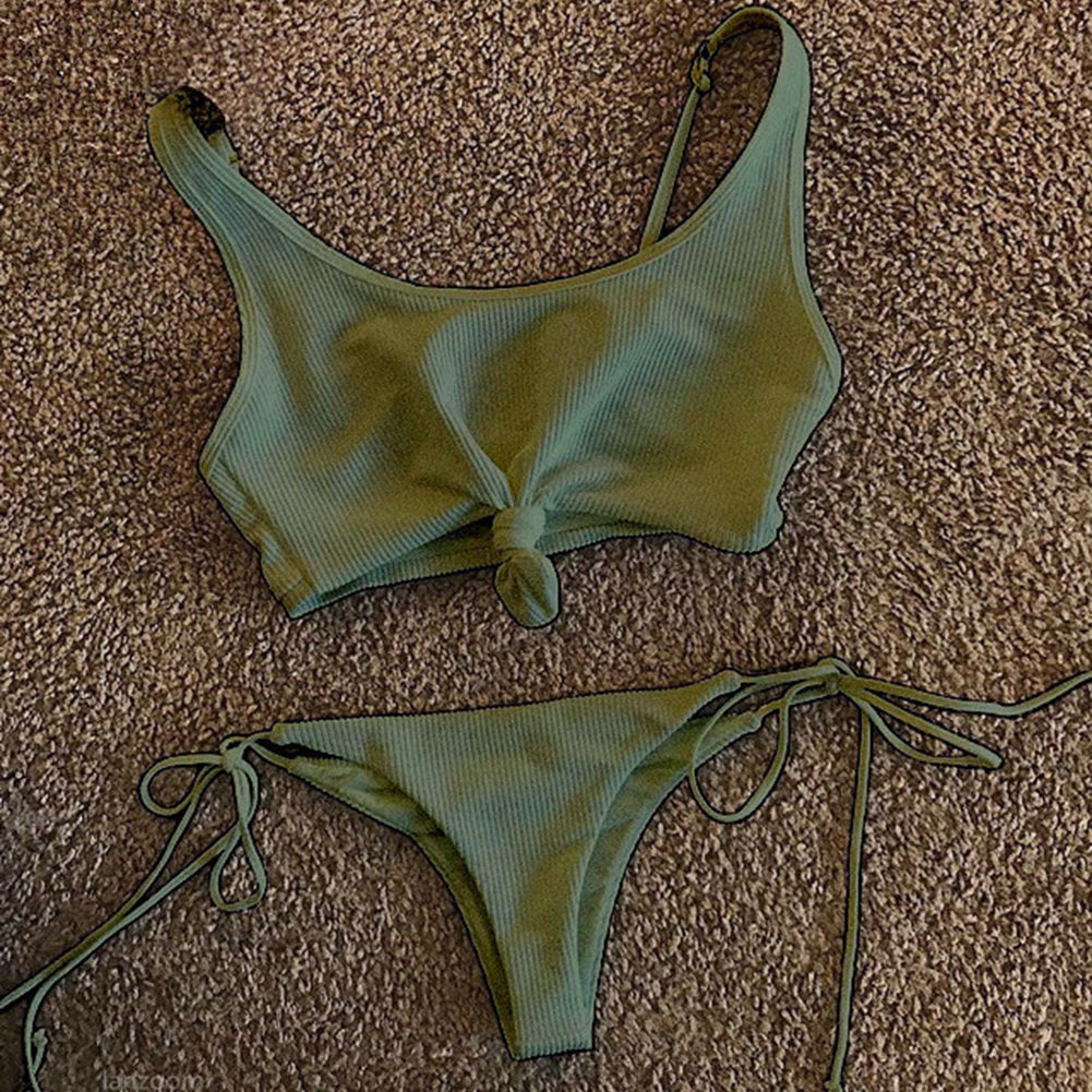 Fashion Women's Bikini Set Bandage Push Up Bra Briefs Solid Color Beachwear