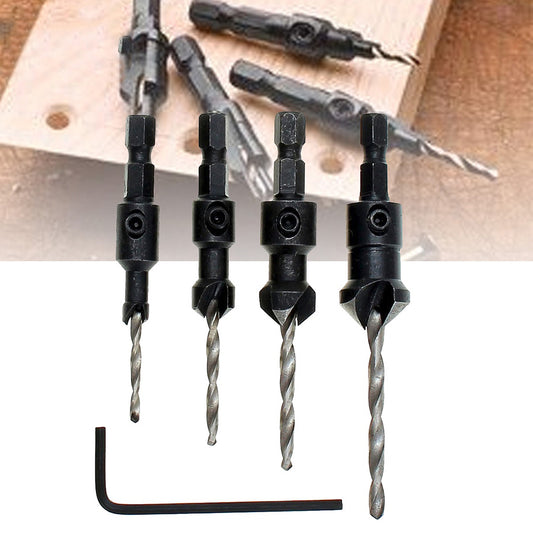 4Pcs HSS Tapered Hex Shank Quick Change Woodworking Countersink Drill Bit Reamer