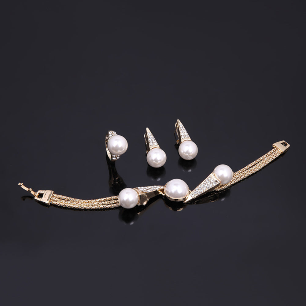 Wedding Bridal Necklace Earrings Bracelet Ring Faux Pearl Fashion Jewelry Set