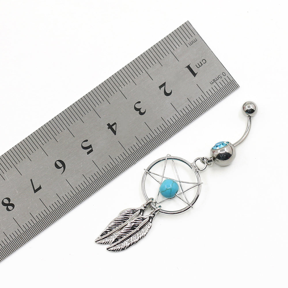 Sexy 14G Feather Bead Dangle Belly Barbell Button Bar Ring Women Bikini Jewelry