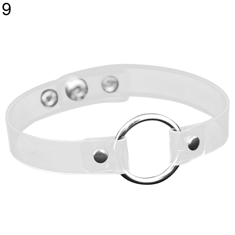 Women Fashion Punk Choker O-Ring Faux Leather Rivets Collar Short Necklace