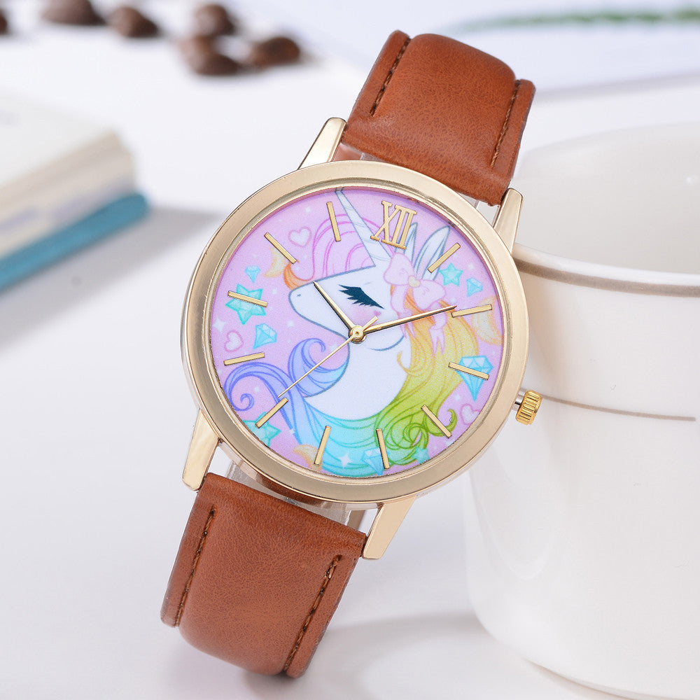Local Store Fashion Cute Animal Kids Girls Leather Band Analog Alloy Quartz Watch