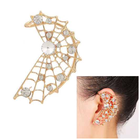 1Pc Fashion Women Earrings Hollow Spider Web Zircon Left Ear Wrap Clip Cuff